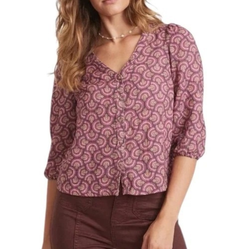 Marine Layer Womens NWT Printed Colette Doublecloth Top Women's Size XS